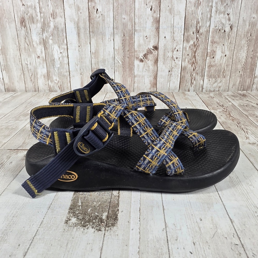 Chaco Z2 Classic Womens 8 Sandals‎ Navy Yellow Double Strap Toe Loop Vibram Sole